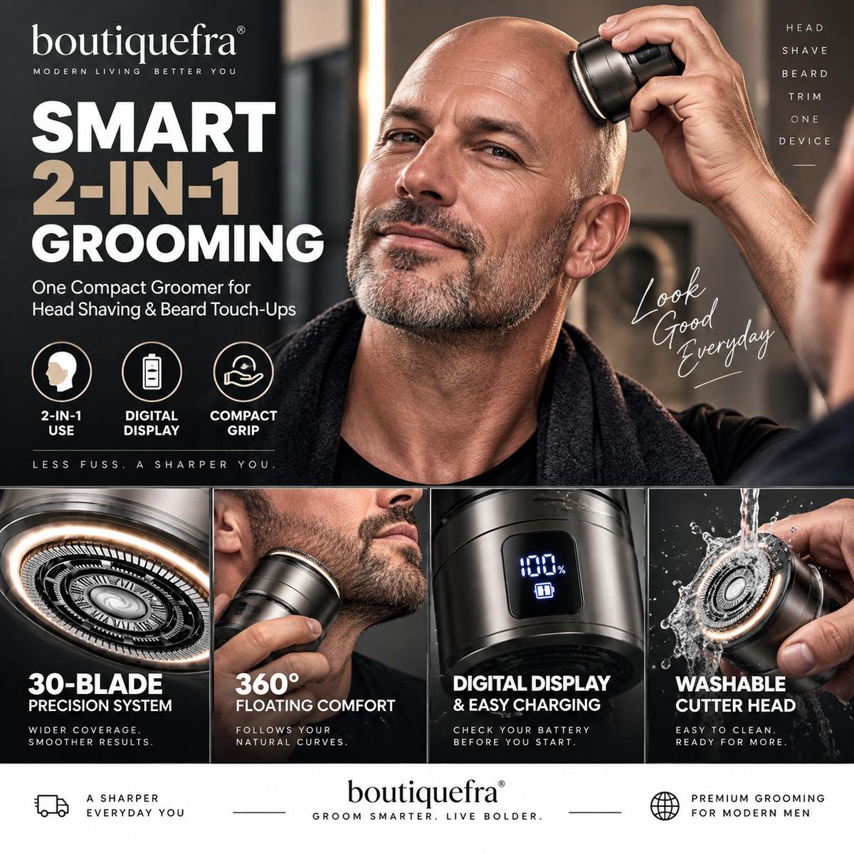 ⚡ LIMITED-TIME 50% OFF! 🪒 2-in-1 Smart Head Shaver & Beard Trimmer – Easy Grooming, Rinsable Head & Digital Display 🔥