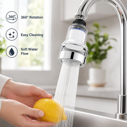 360° Rotating Faucet Aerator Filter 6-Layer Filtration 3 Water Modes Splash-Free for Kitchen Sink Fruit Vegetable Cleaning