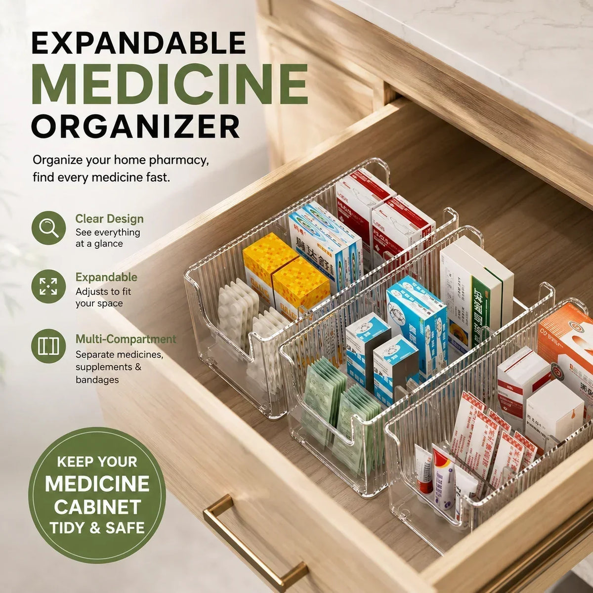 🎁Transparent Expandable Medicine Organizer — expandable, perfect for a tidy medicine cabinet 💊🗄️