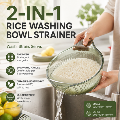 📢📢50% OFF & In Stock⏰ Wash Rice Without Losing a Grain – Fine Mesh Colander Bowl with Handle. UK Stock ✨