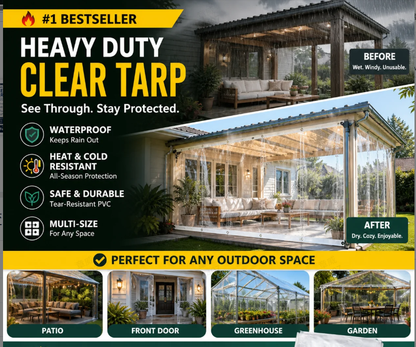 ❄️Summerfresh 50% OFF!🌧️Heavy-Duty 14 Mil Clear PVC Tarpaulin – Waterproof Outdoor Cover with Reinforced Eyelets