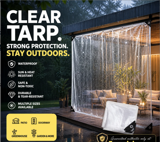❄️Summerfresh 50% OFF!🌧️Heavy-Duty 14 Mil Clear PVC Tarpaulin – Waterproof Outdoor Cover with Reinforced Eyelets
