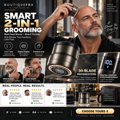 ⚡ LIMITED-TIME 50% OFF! 🪒 2-in-1 Smart Head Shaver & Beard Trimmer – Easy Grooming, Rinsable Head & Digital Display 🔥
