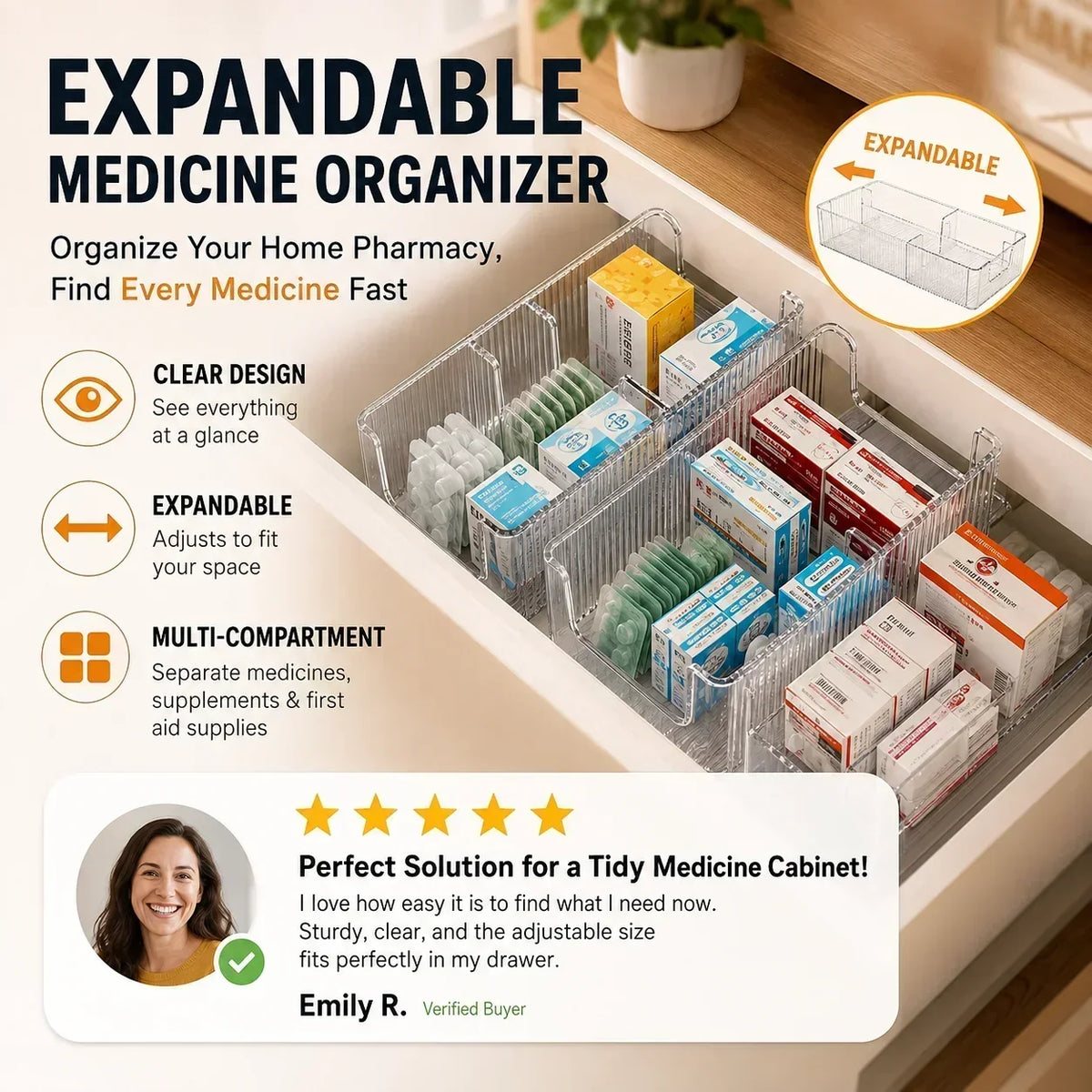 🎁Transparent Expandable Medicine Organizer — expandable, perfect for a tidy medicine cabinet 💊🗄️