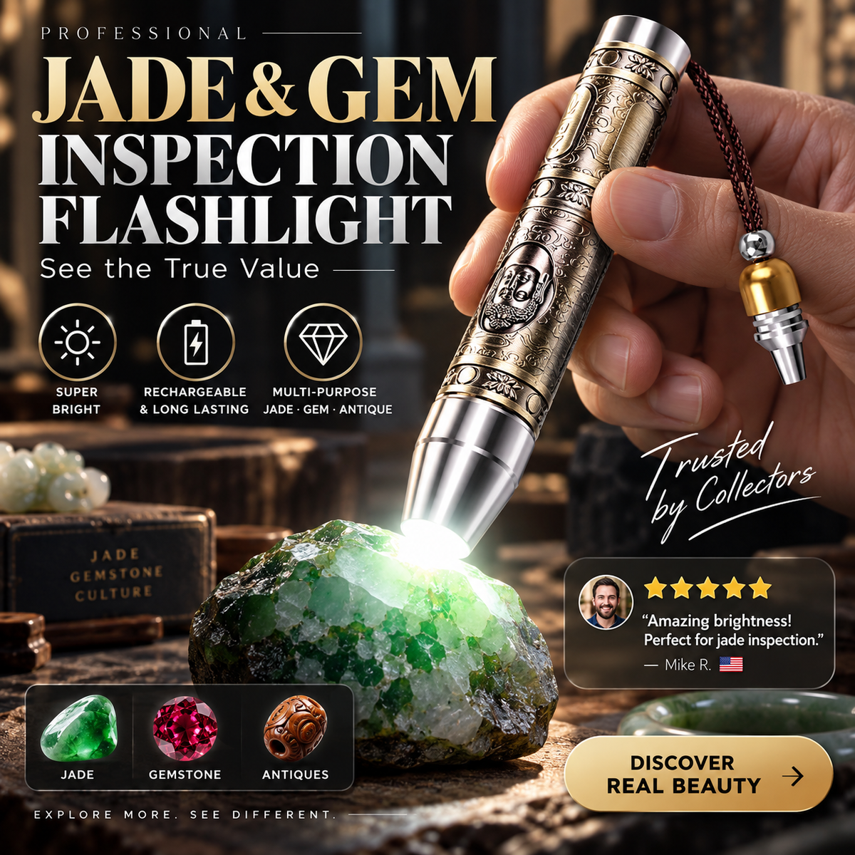 💎 LIMITED-TIME 50% OFF! 🔦 Multifunctional Gemstone Appraisal Flashlight – Triple Light, Penetrating, Rechargeable ⚡
