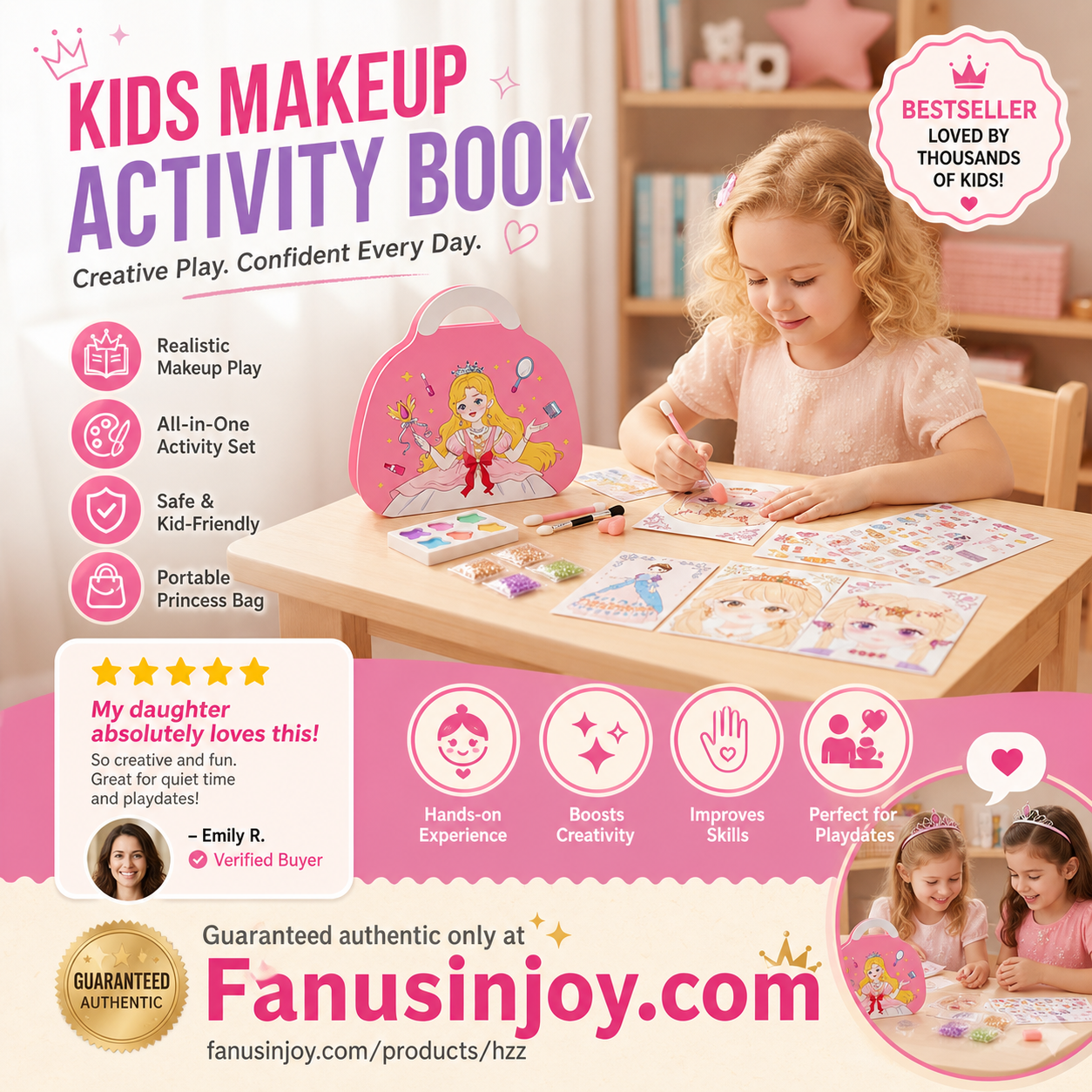 👑LAST DAY SALE 60% Off ✨ Princess Paper Makeup & Diamond Art Craft Kit🎨Mess-Free Paper Play, Realistic Fun for Girls