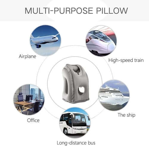 ✈️ Inflatable Ergonomic Hollow-Cutout Travel Pillow – PVC Flocking, Quick Inflate, With Storage Bag ✨