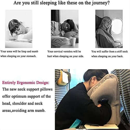 ✈️ Inflatable Ergonomic Hollow-Cutout Travel Pillow – PVC Flocking, Quick Inflate, With Storage Bag ✨