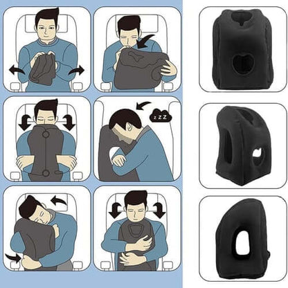 ✈️ Inflatable Ergonomic Hollow-Cutout Travel Pillow – PVC Flocking, Quick Inflate, With Storage Bag ✨
