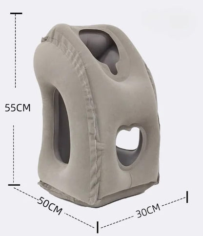 ✈️ Inflatable Ergonomic Hollow-Cutout Travel Pillow – PVC Flocking, Quick Inflate, With Storage Bag ✨