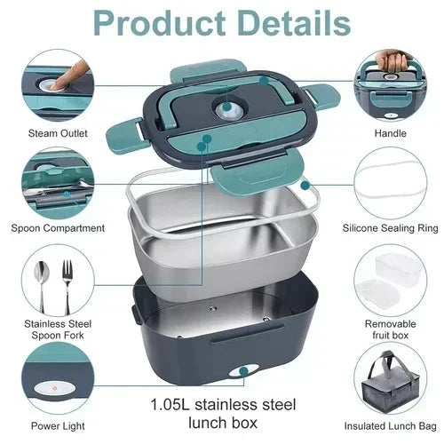 🎉 2026 FLASH SALE 50% OFF! 🍱 2-in-1 Portable Electric Heating Lunch Box – 12V Car & 230V Home Dual Use, 1.5L Stainless Steel 🔌