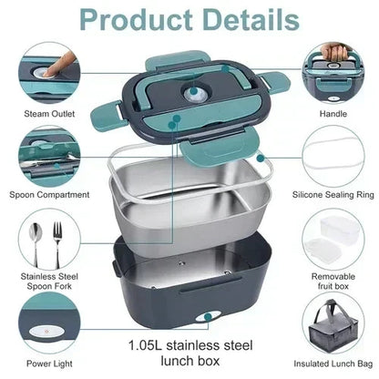 🎉 2026 FLASH SALE 50% OFF! 🍱 2-in-1 Portable Electric Heating Lunch Box – 12V Car & 230V Home Dual Use, 1.5L Stainless Steel 🔌