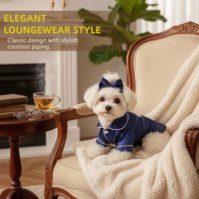 🐾 Pet Satin-Feel Pajamas – Soft Button-Down Design for Cozy Indoor Wear