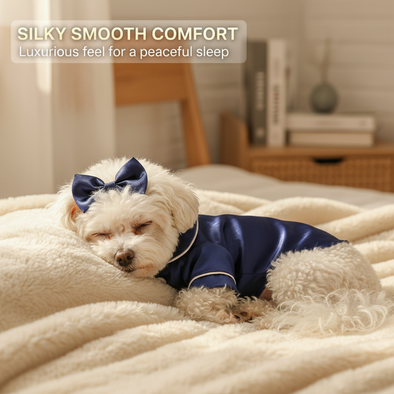 🐾 Pet Satin-Feel Pajamas – Soft Button-Down Design for Cozy Indoor Wear