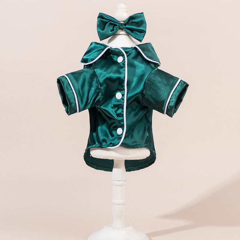 🐾 Pet Satin-Feel Pajamas – Soft Button-Down Design for Cozy Indoor Wear