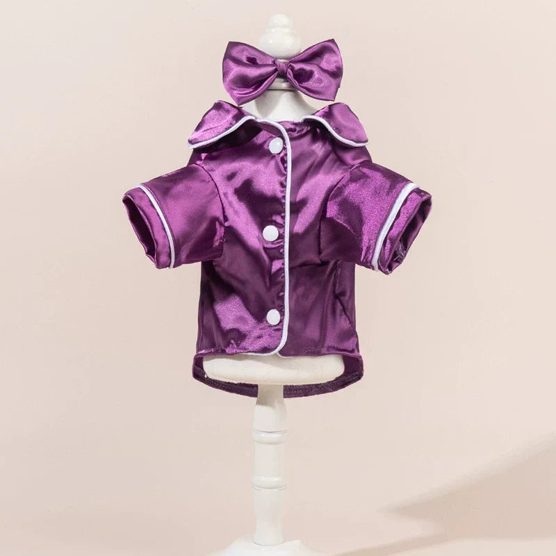 🐾 Pet Satin-Feel Pajamas – Soft Button-Down Design for Cozy Indoor Wear
