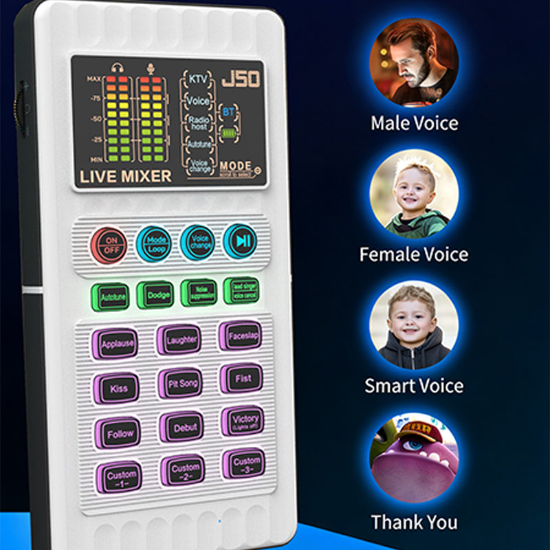 🎙️50% OFF NOW! Portable Handheld Live Sound Card with Voice Changer – J50 Audio Mixer, Multiple Sound Effects & Bluetooth for Streaming, Podcast & Karaoke