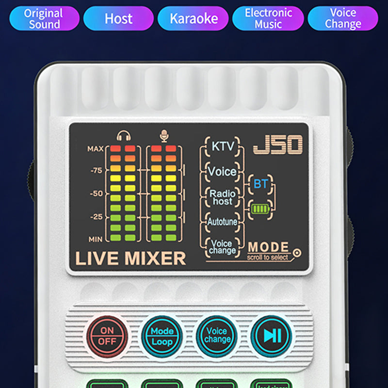 🎙️50% OFF NOW! Portable Handheld Live Sound Card with Voice Changer – J50 Audio Mixer, Multiple Sound Effects & Bluetooth for Streaming, Podcast & Karaoke