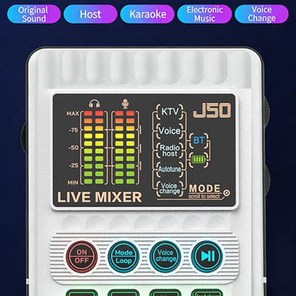 🎙️50% OFF NOW! Portable Handheld Live Sound Card with Voice Changer – J50 Audio Mixer, Multiple Sound Effects & Bluetooth for Streaming, Podcast & Karaoke