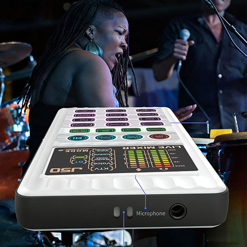 🎙️50% OFF NOW! Portable Handheld Live Sound Card with Voice Changer – J50 Audio Mixer, Multiple Sound Effects & Bluetooth for Streaming, Podcast & Karaoke