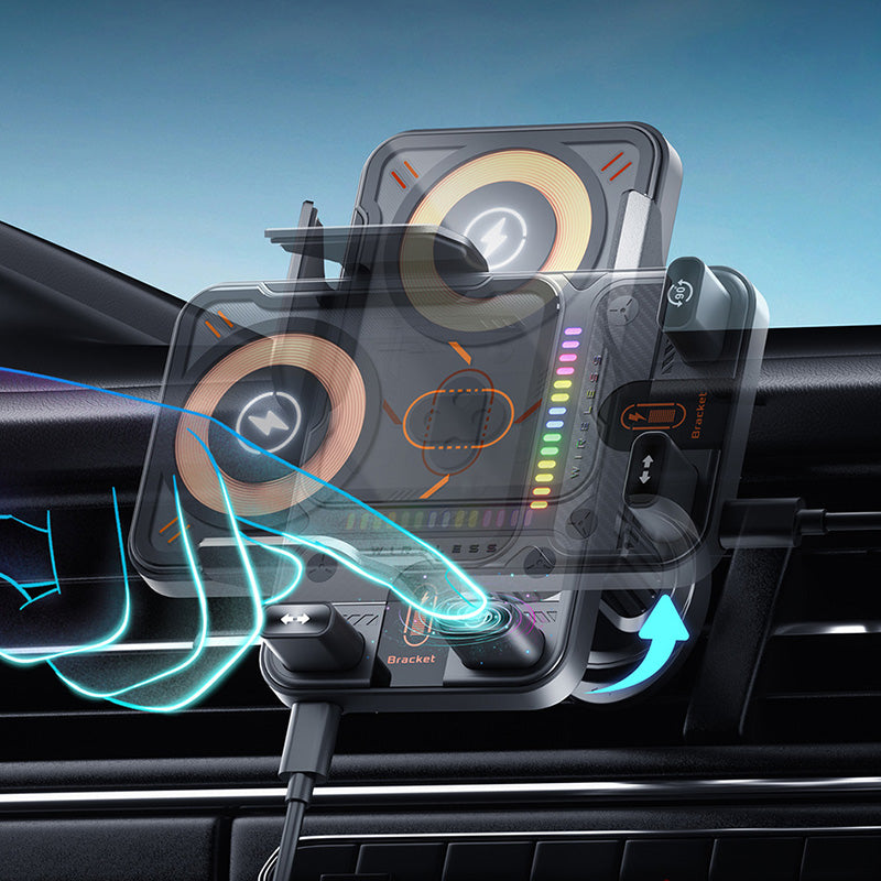 Smart 2-In-1 Auto-Rotating Car Phone Holder & Wireless Charger