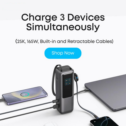 ⚡Laptop Power Bank, 20,000mAh Portable Charger with Triple 100W USB-C Ports for Multi-Device Charging