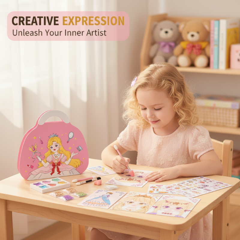 👑LAST DAY SALE 60% Off ✨ Princess Paper Makeup & Diamond Art Craft Kit🎨Mess-Free Paper Play, Realistic Fun for Girls