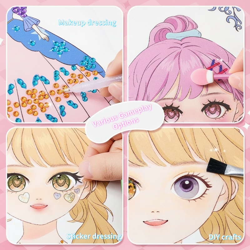 👑LAST DAY SALE 60% Off ✨ Princess Paper Makeup & Diamond Art Craft Kit🎨Mess-Free Paper Play, Realistic Fun for Girls