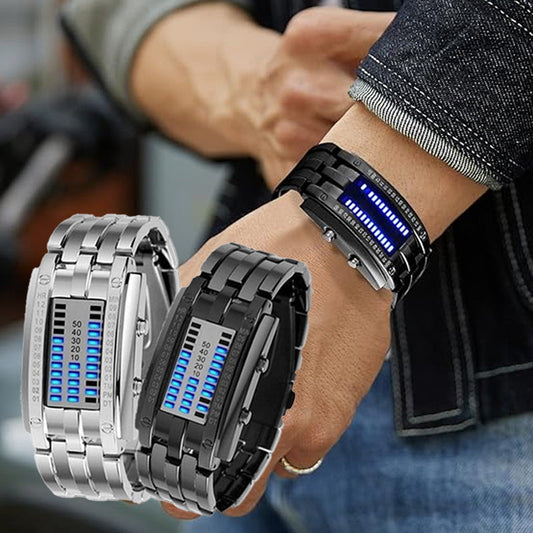 ⌚ LIMITED-TIME 50% OFF✨ Men's Binary LED Watch – Stainless Steel, Blue Light, Sporty, Water-Resistant, Modern ⚡