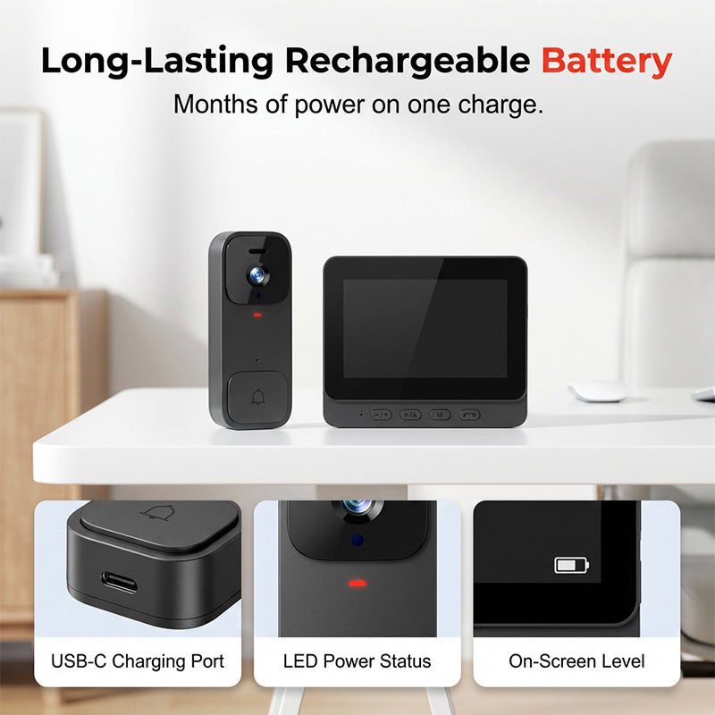 ⏰Smart Video Doorbell with 4.3" Display – Two-Way Audio, Night Vision, Wide Angle