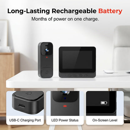 ⏰Smart Video Doorbell with 4.3" Display – Two-Way Audio, Night Vision, Wide Angle