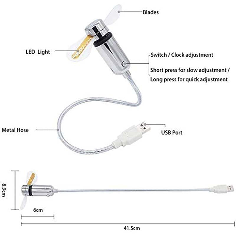 USB Fan LED Clock Light