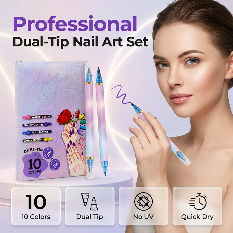 10-Color Dual-Tip Nail Art Marker Pen Set