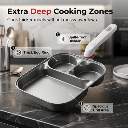 🍳50% OFF NOW! 3‑in‑1 Non‑Stick Breakfast Skillet‑Multi‑Compartment Divided Frying Pan, Even Heat Distribution Cookware Compatible with All Stovetops for Eggs, Pancakes & Morning Meals