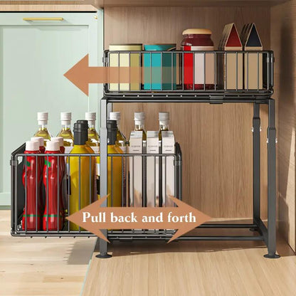 💪🥫 FLASH SALE 50% OFF! Double-Tier Pull-Out Shelf Cabinet Organiser – 5 Height Adjustments, 2 Pull-Out Tiers, Carbon Steel & Large Capacity – No Assembly Required ✨
