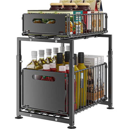 💪🥫 FLASH SALE 50% OFF! Double-Tier Pull-Out Shelf Cabinet Organiser – 5 Height Adjustments, 2 Pull-Out Tiers, Carbon Steel & Large Capacity – No Assembly Required ✨