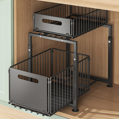 💪🥫 FLASH SALE 50% OFF! Double-Tier Pull-Out Shelf Cabinet Organiser – 5 Height Adjustments, 2 Pull-Out Tiers, Carbon Steel & Large Capacity – No Assembly Required ✨