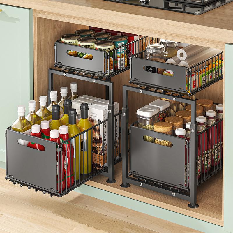💪🥫 FLASH SALE 50% OFF! Double-Tier Pull-Out Shelf Cabinet Organiser – 5 Height Adjustments, 2 Pull-Out Tiers, Carbon Steel & Large Capacity – No Assembly Required ✨