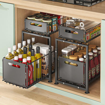 💪🥫 FLASH SALE 50% OFF! Double-Tier Pull-Out Shelf Cabinet Organiser – 5 Height Adjustments, 2 Pull-Out Tiers, Carbon Steel & Large Capacity – No Assembly Required ✨