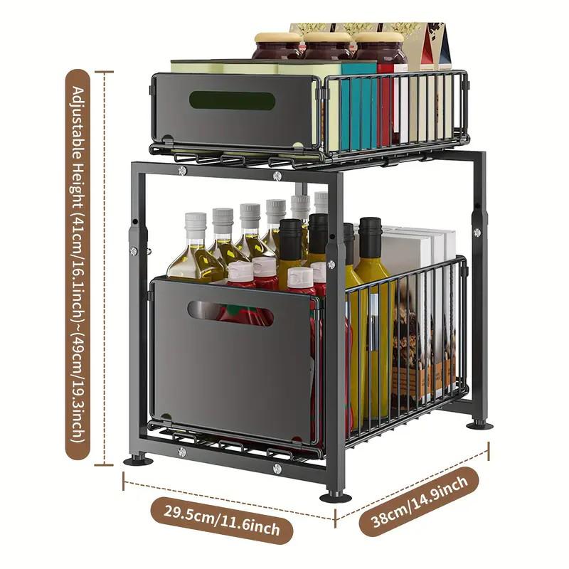💪🥫 FLASH SALE 50% OFF! Double-Tier Pull-Out Shelf Cabinet Organiser – 5 Height Adjustments, 2 Pull-Out Tiers, Carbon Steel & Large Capacity – No Assembly Required ✨