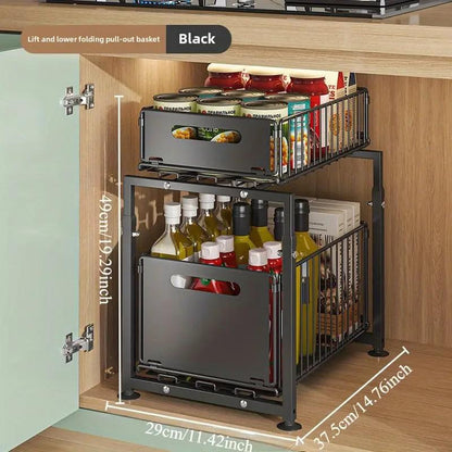 💪🥫 FLASH SALE 50% OFF! Double-Tier Pull-Out Shelf Cabinet Organiser – 5 Height Adjustments, 2 Pull-Out Tiers, Carbon Steel & Large Capacity – No Assembly Required ✨