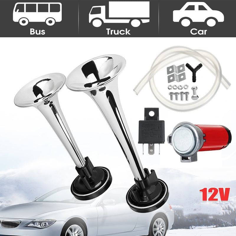 📣🚗 Universal 12V Dual Trumpet Air Horn Kit – Loud Dual-Tone Sound Upgrade