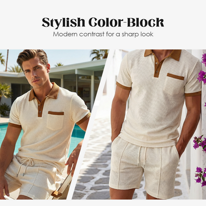 🥳2026 HOT SALE 50% OFF！🥳💞Summer Casual Waffle Knit 2-Piece Set for Men