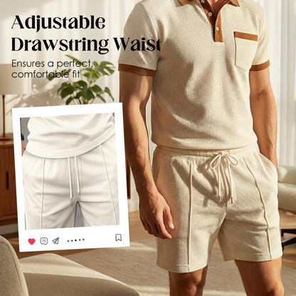 🥳2026 HOT SALE 50% OFF！🥳💞Summer Casual Waffle Knit 2-Piece Set for Men