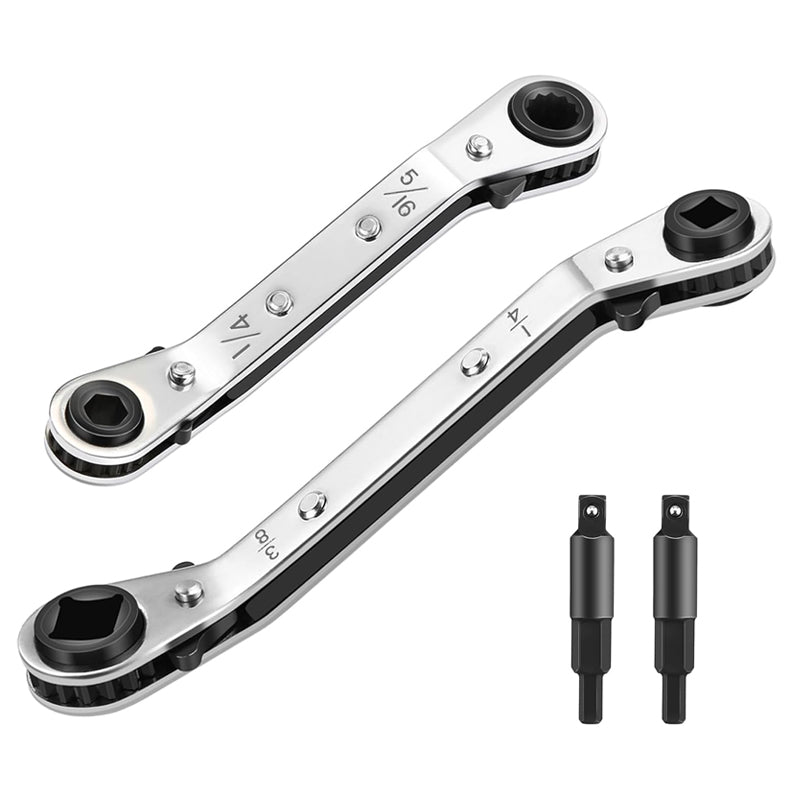 4-in-1 HVAC Ratchet Service Wrench Set with S2 Hex Bit Adapters