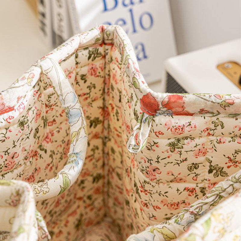 Portable Floral Fabric Storage Basket