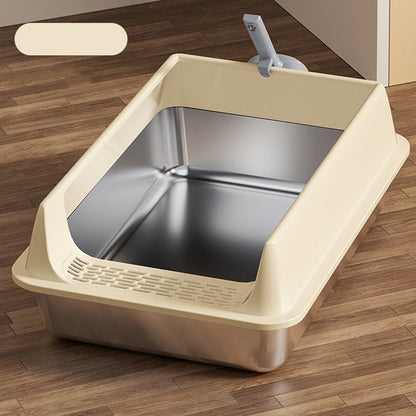 Stainless Steel Open-Top Cat Litter Box
