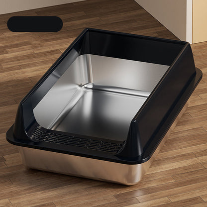 Stainless Steel Open-Top Cat Litter Box