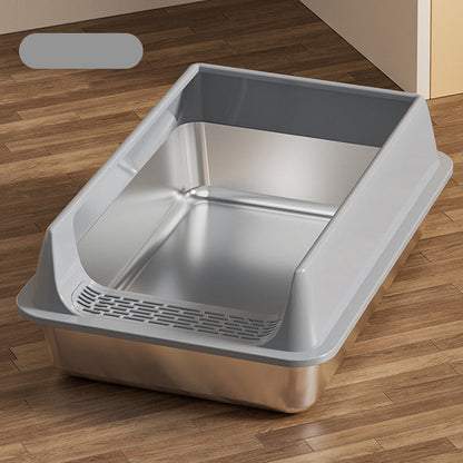 Stainless Steel Open-Top Cat Litter Box