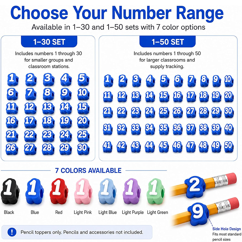 Numbered Pencil Toppers Set